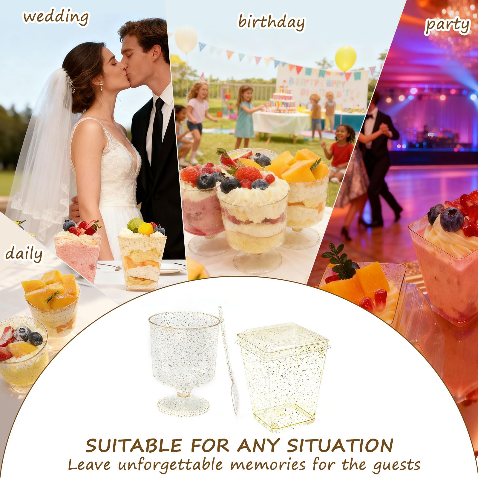 Vintrol 300 Pack Dessert Cups with Spoons and Lids 5 Oz Plastic Shooter Cups Round Clear Serving Goblet cup for Party, Disposable Yogurt Parfait Appetier Cup for Pudding, Fruit Ice and Ice Cream