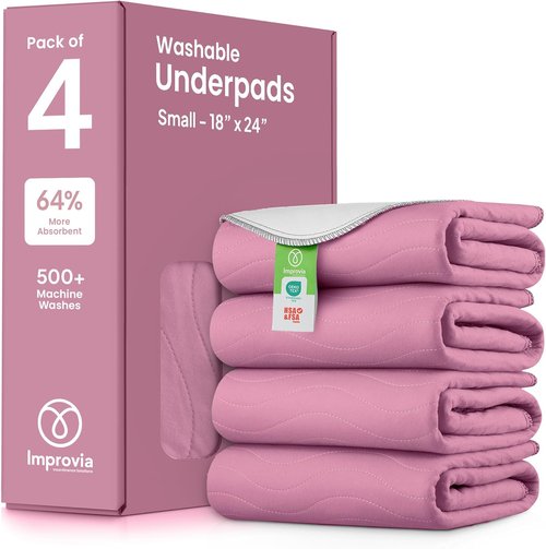 IMPROVIA® Washable Underpads - Heavy Absorbency Reusable Incontinence Pads for Kids & Adults | 18" x 24" - Pack of 4