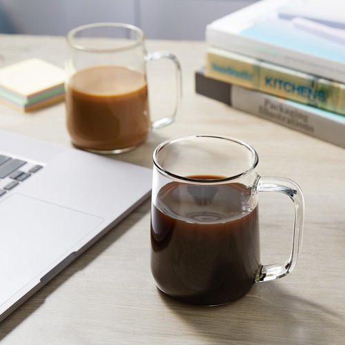 ZMZKKLL Glass Coffee Mugs, 16 oz Glass Coffee Cups Set of 2, Clear Borosilicate Glass Mugs with Handles for Cappuccino, Tea, Latte, Hot/Cold Beverages, Wine, Americano