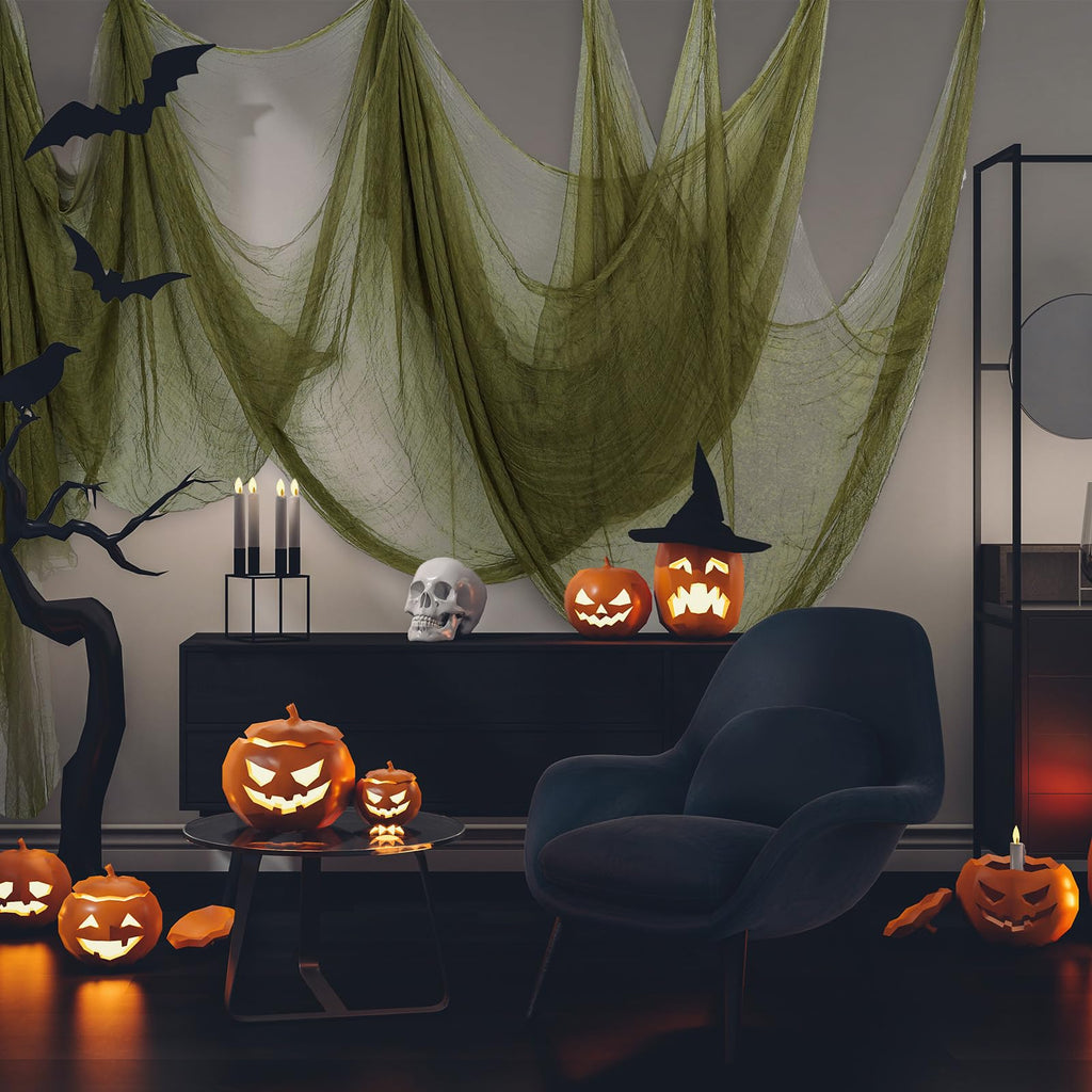 Whaline Halloween Olive Green Creepy Cloth 276 x 87 Inch Spooky Gauze Clothes Halloween Scary Decoration for Haunted Houses Party Supplies Indoor Outdoor