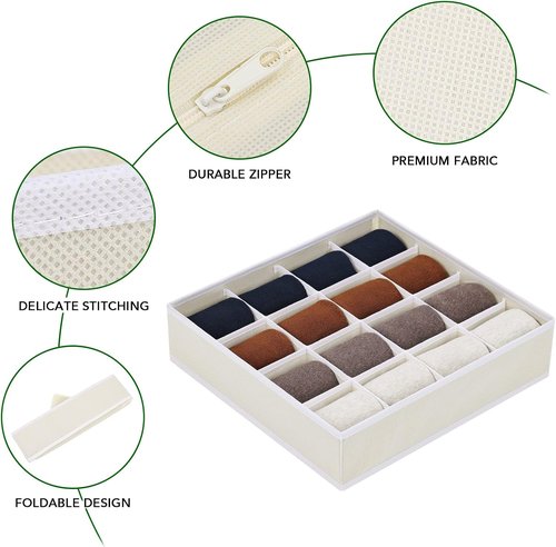 Homsorout Drawer Organizer - Large Fabric Divider for Clothing, Socks & Ties | Beige