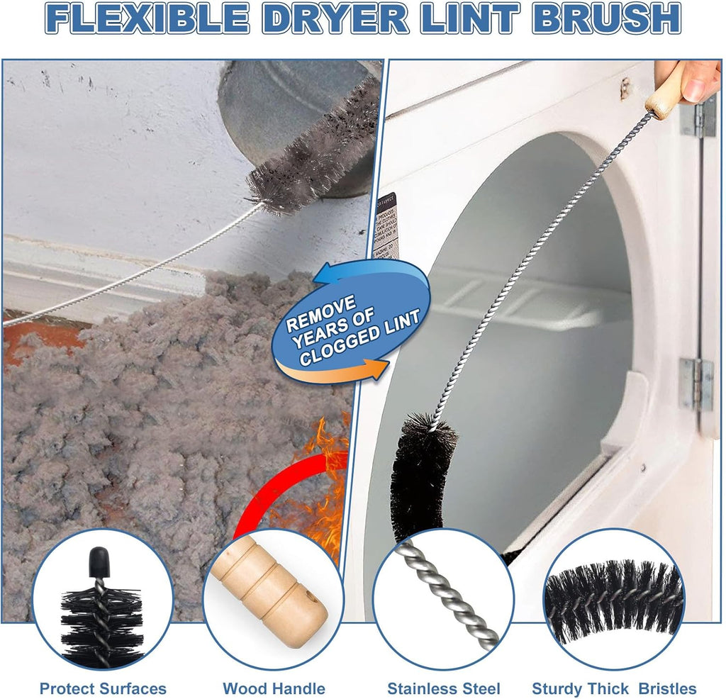 PetOde Dryer Vent Cleaner Kit - 2 Flexible Lint Brushes & Vacuum Hose Attachment | 31.5 Inch, Blue