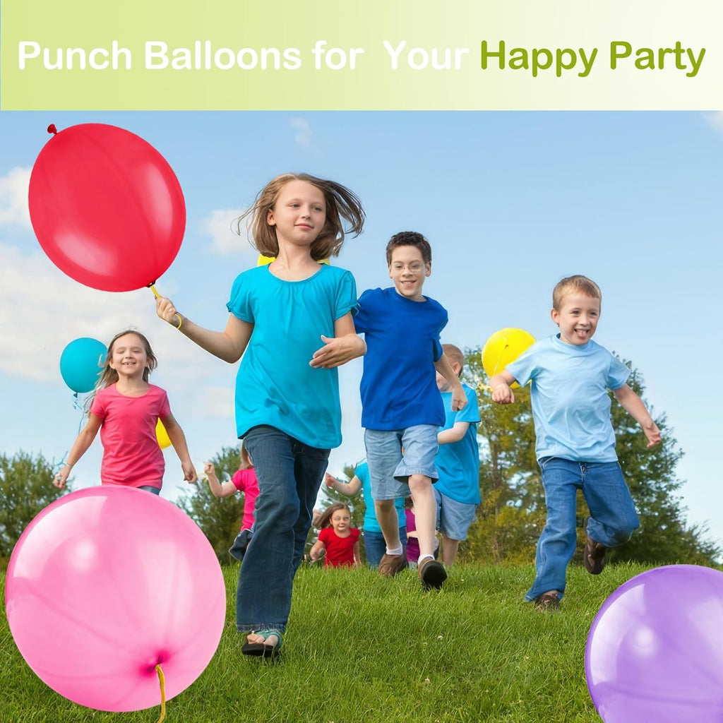 Skiennix Punch Balloons - 30pcs Thickened Neon Heavy-Duty Balloons with Rubber Band Handles for Parties & Favors
