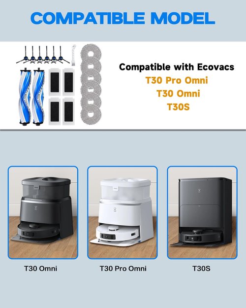 CHIKIXSON Accessories for ECOVACS DEEBOT T30S/T30S PRO/T30S AI Robot Vacuum, Quality Replacement Parts for Better Cleaning Performance