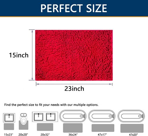 BOANKODU Bathroom Rugs - Extra Soft Absorbent Chenille Bath Mats | Quick Dry, Machine Washable, 15x23 Red