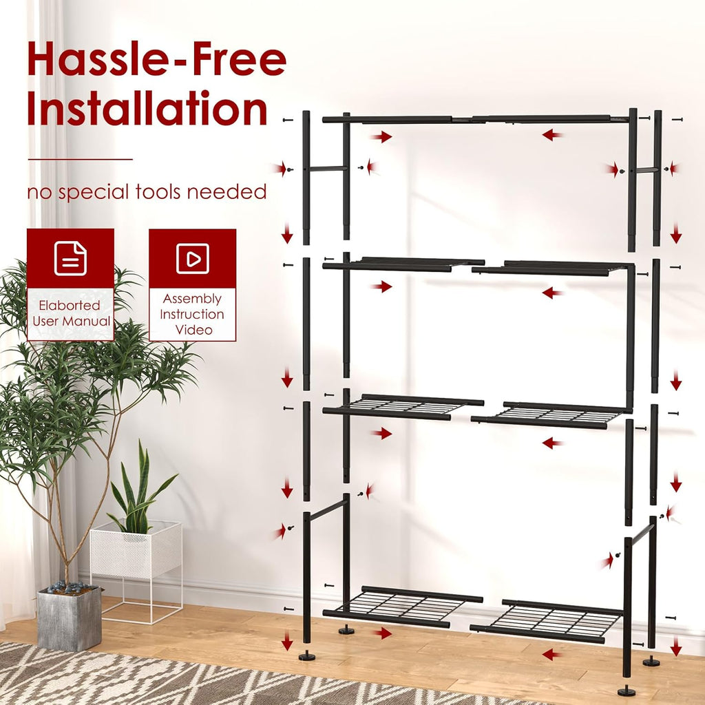 Sakugi Storage Shelves - Heavy Duty 4-Tier Shelf Organizer for Garage, Pantry & Closet | 33" W x 12.6" D x 57.2" H, Black