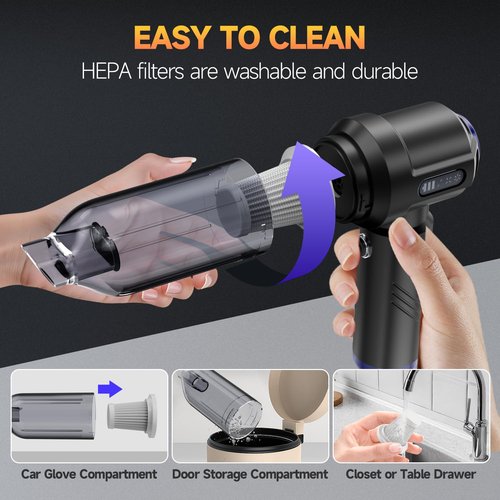 Vostuve Car Vacuum Portable Cordless High Power Small Handheld Vacuum Cleaner 4-in-1 Compressed Air Duster & Air Blower & Pump Hand Held Mini Vacuum for Christmas Cars,Office,Home Cleaning