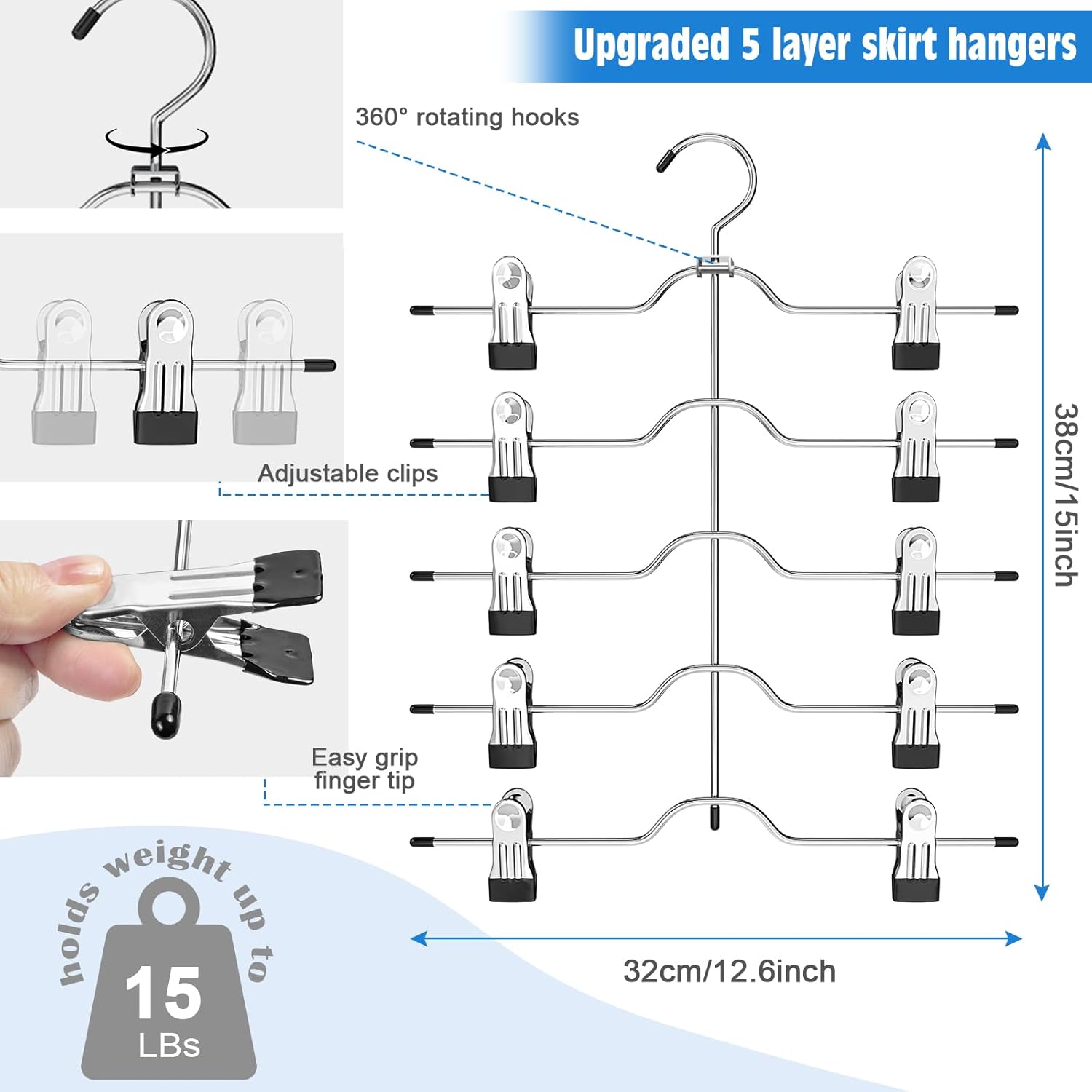 Skiennix Pants & Skirt Hangers - Space-Saving Clip Design | 2-Pack Closet Organizer