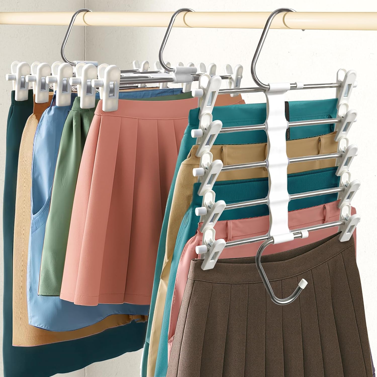 Skiennix Skirt Hangers - Space-Saving Metal Pants Hangers with Clips - 2 Pack Closet Organizer