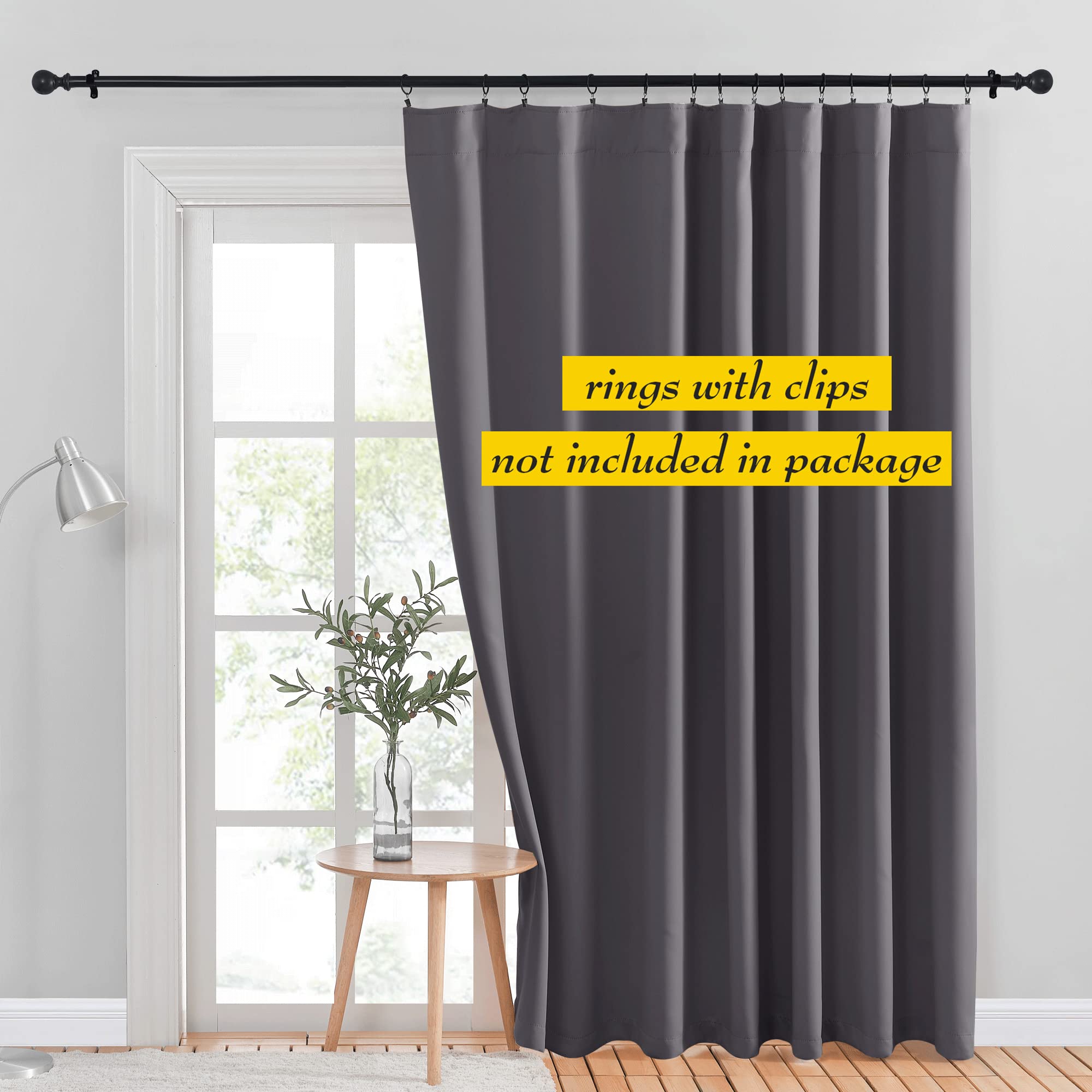 NICETOWN Sliding Door Curtain for Patio, 100x84 Blackout Room Divider Curtain with Rod Pocket & Back Tab Design, Thermal Insulated Drapes for Sliding Glass Door, Bedroom, Living Room, Grey, 1 Panel