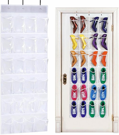 24-Pocket Over-The-Door Shoe Organiser by [Brand Name] - Heavy-Duty Folding Mesh Holder for Bedroom & Bathroom