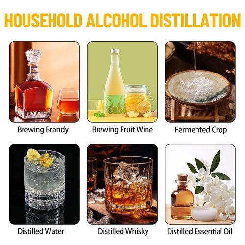 GarveeHome Alcohol Distiller - Spirits Kit w/Circulating Pump, Copper Tube & Dual Display Thermometer, Home Brew Wine Making Kit Oil Boiler Stainless Steel for Diy Whisky Wine Brandy,3 gal