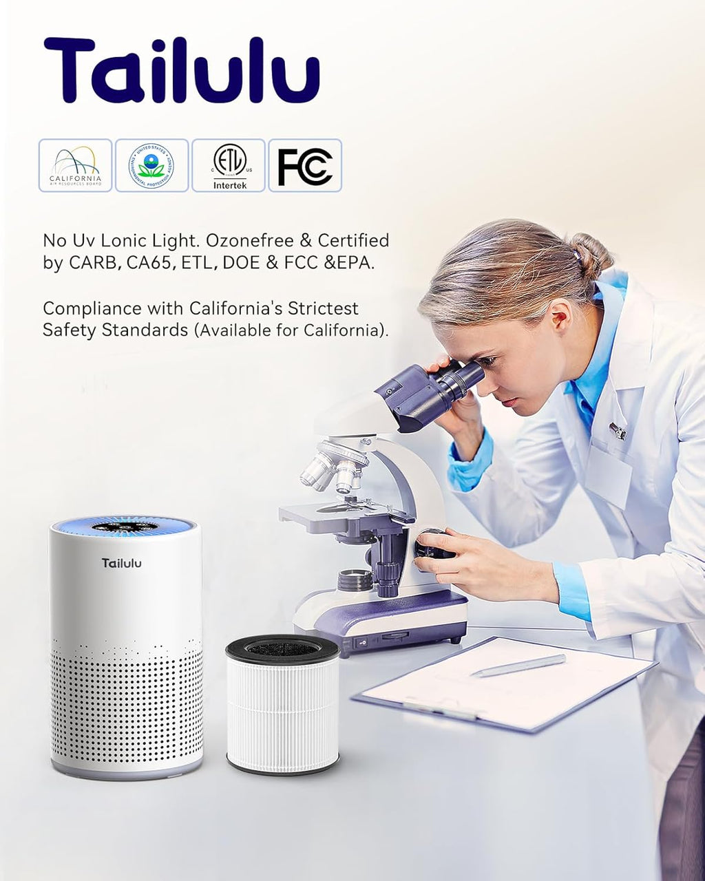 Tailulu H13 True HEPA Air Purifier - Portable & Quiet 12dB Sleep Mode for Bedrooms & Pets | 1200 Ft² Coverage