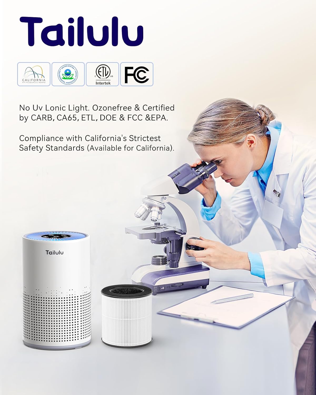 Tailulu H13 True HEPA Air Purifier - Portable & Quiet 12dB Sleep Mode for Bedrooms & Pets | 1200 Ft² Coverage