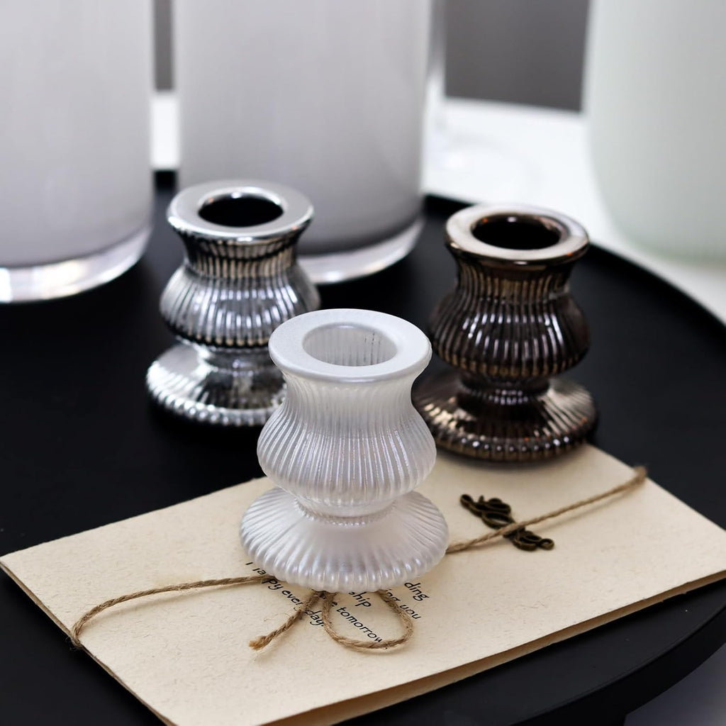WDHODEC Black & White Candlestick Holders - 12PCS Glass Taper Candle Holders for Weddings & Parties