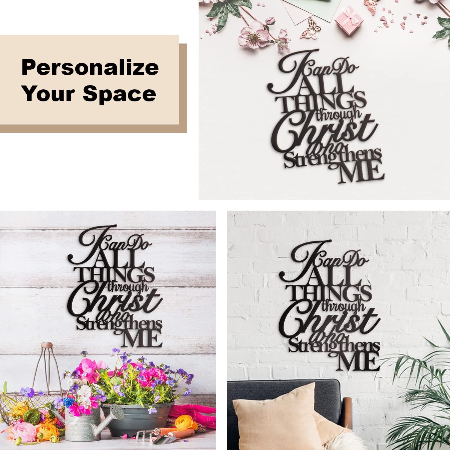 Metal Wall Art by I Can Do All Things - Philippians 4:13 Christian Decor | 17” x 13” Scripture Design