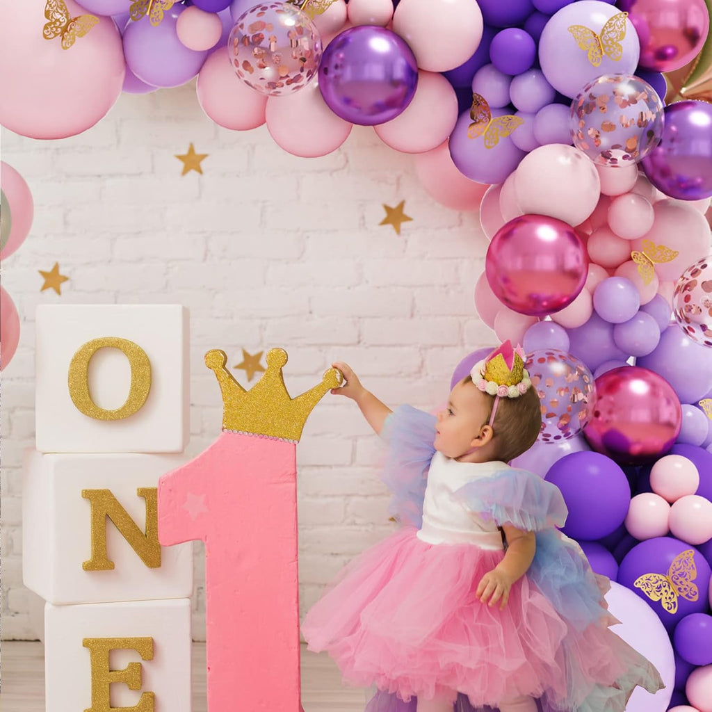 RUBFAC Balloon Garland Kit - 143pcs Pink & Purple with Butterfly Stickers | Perfect for Baby Showers & Parties