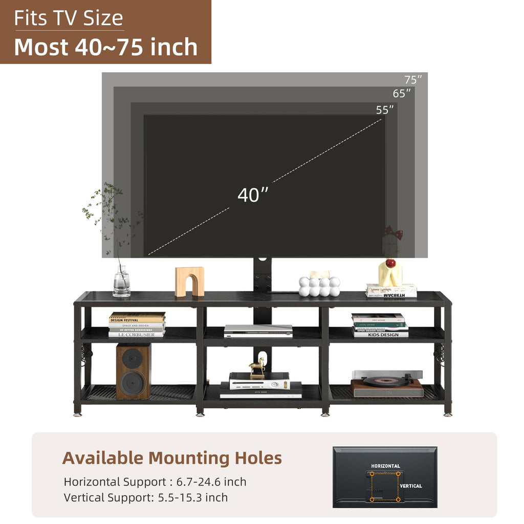 VECELO Dresser TV Stand for Bedroom with 5 Fabric Drawers, Entertainment Center for 32/40/43 in TVs, Media Console Table with Storage, Open Shelf, Adjustable Feet, Living Room Furniture, Rustic Gray