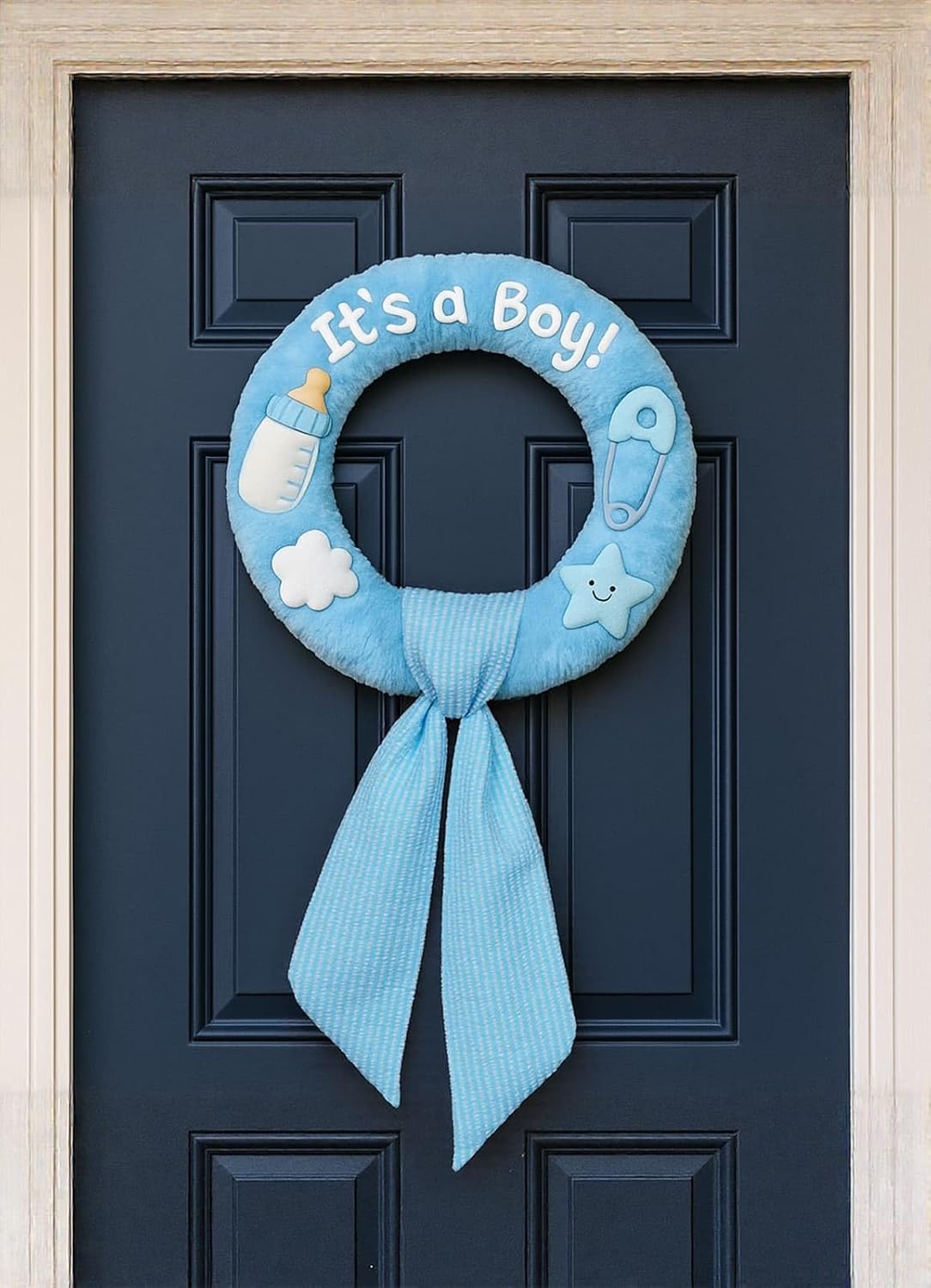 Skiennix Blue Gingham Wreath Sash - 5.12" Wide x 54.33" for Baby Shower & Summer Decor