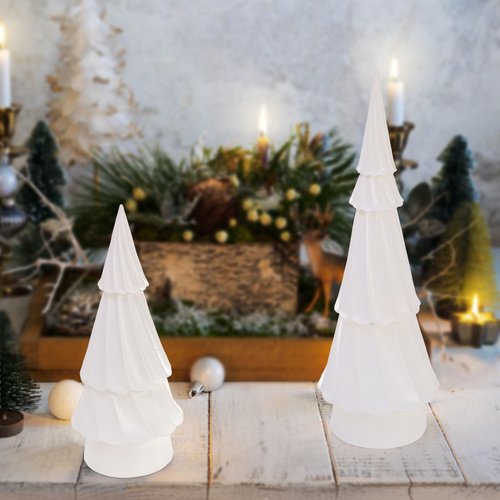 Suwimut Set of 2 Resin Christmas Trees, Tabletop White Christmas Tree Figurine Holiday Party Home Table Decorations, Desk Centerpieces for Christmas Decor