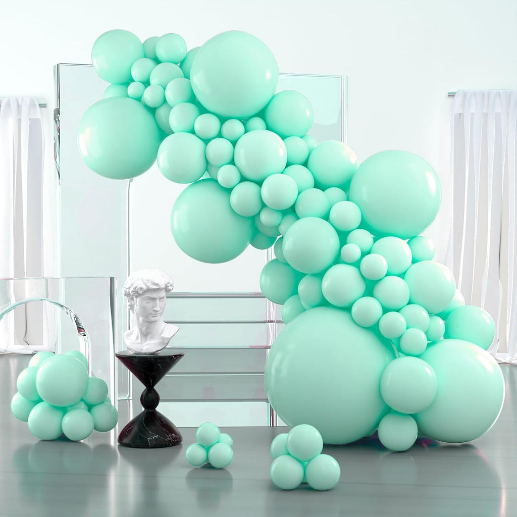 PartyWoo Mint Balloons - 100 Pcs Pastel Teal in Various Sizes for Stunning Balloon Garlands & Arches
