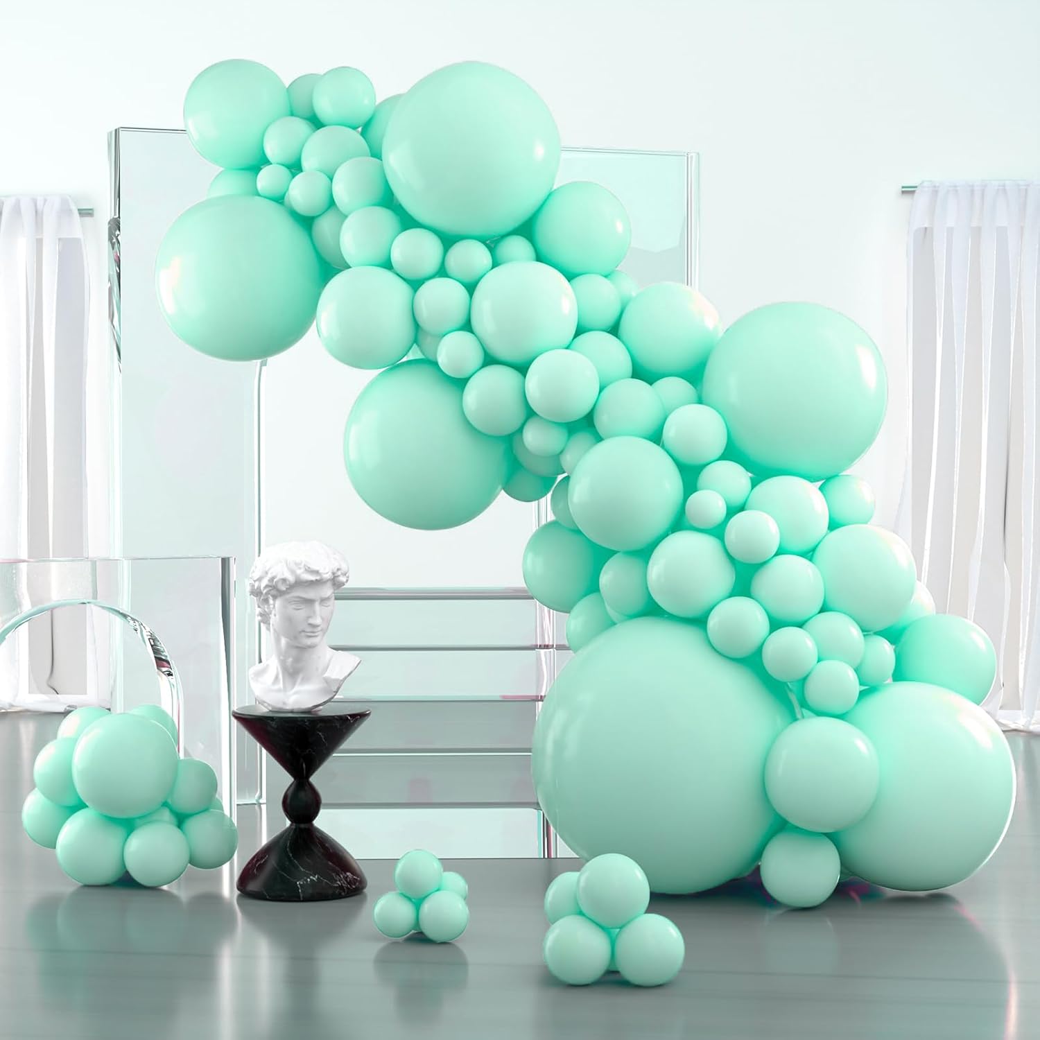 PartyWoo Mint Balloons - 100 Pcs Pastel Teal in Various Sizes for Stunning Balloon Garlands & Arches