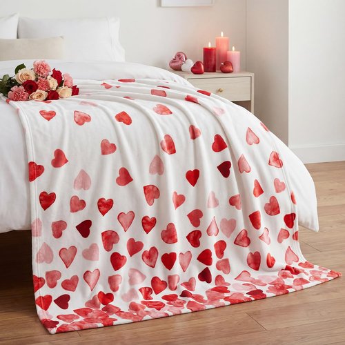 Horaldaily Valentine Flannel Blanket Throw, Red Love Hearts Soft Fuzzy Plush Cozy Fleece Blankets for Couch Sofa Bed Lounging, Ideal Gifts for Kids Adults Wife Self, 50x60