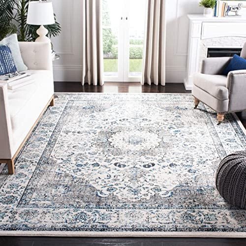 SAFAVIEH Area Rug 3x5 - Evoke Collection - Ivory & Grey, Shabby Chic Oriental Medallion Design, Non-Shedding & Easy to Clean, Ideal for Living Room, Bedroom, Dining Space (EVK220D)