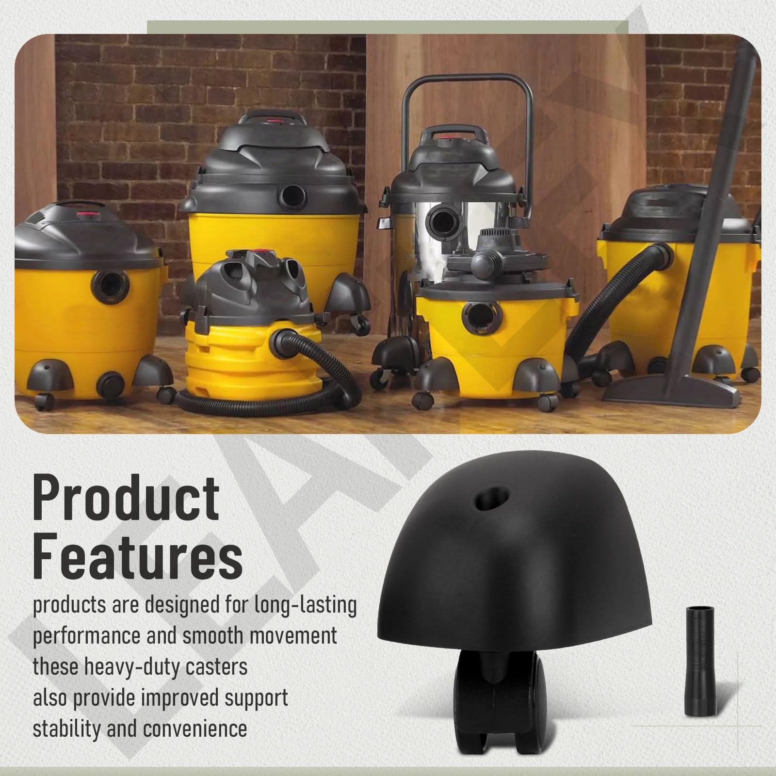 Heavy Duty Caster Wheels & Foot Replacement Kit for Shop Vac Vacuum Fits A & B Cleaner, Parts Replacement 8568000 8568010 8568011 8568009 Models, Provides Stability, Support
