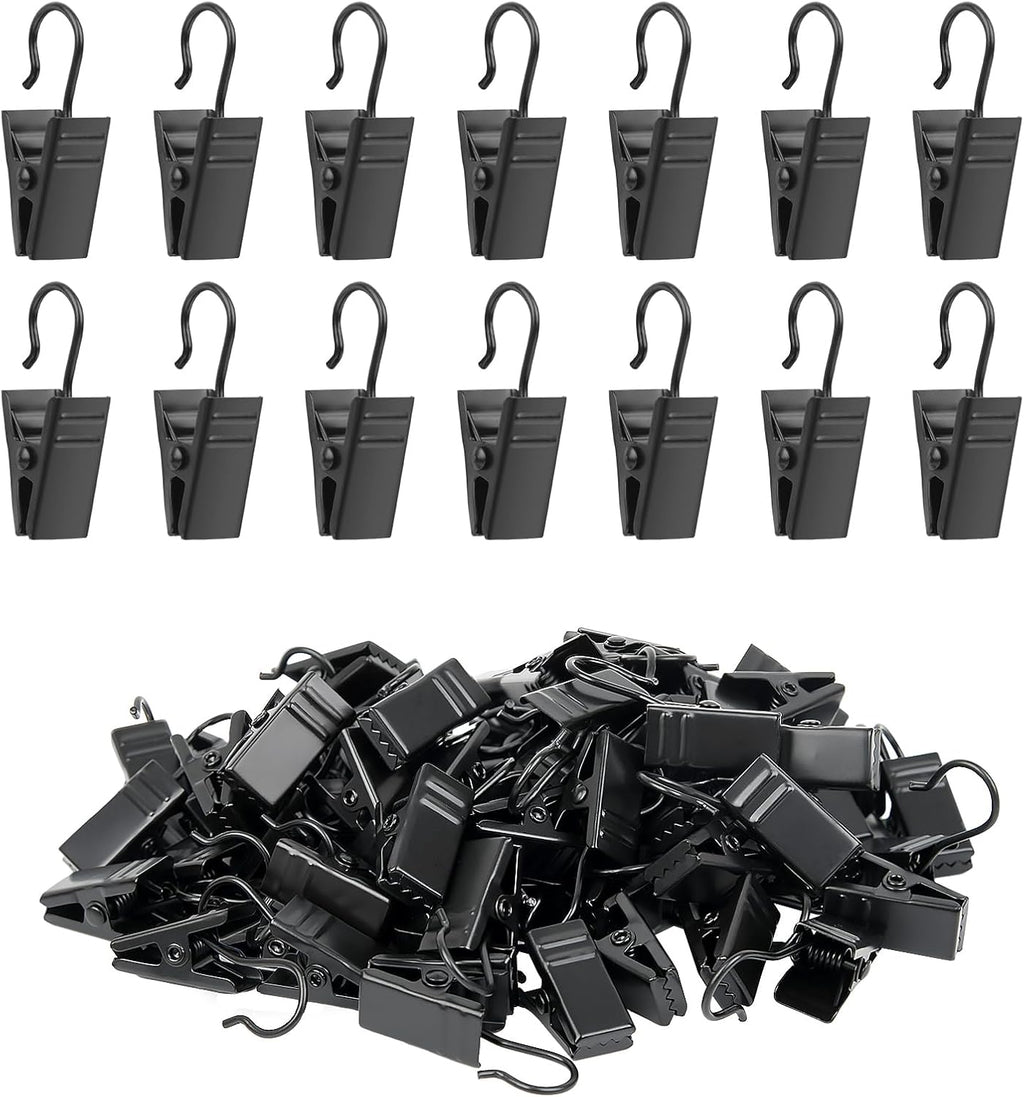 Skiennix Curtain Clips Hooks - 100 Pack Stainless Steel Drapery Clips for String Lights & Decorations | Black