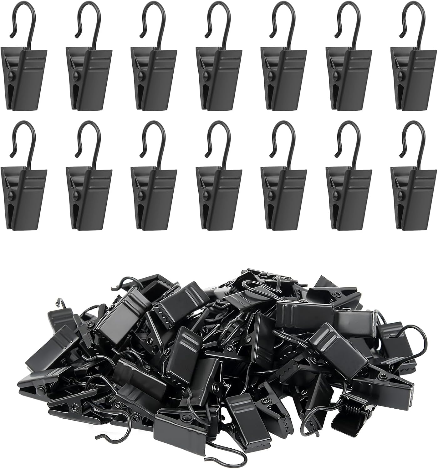 Skiennix Curtain Clips Hooks - 100 Pack Stainless Steel Drapery Clips for String Lights & Decorations | Black