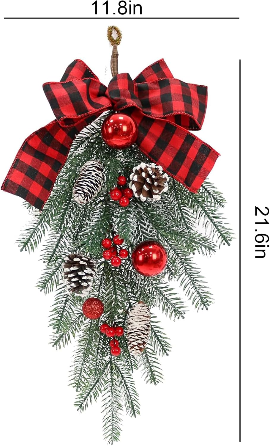 Regine Switzerland Christmas Swag - Decorative Outdoor Garland with Pine Cones & Red Bow | Teardrop Design