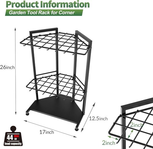 Heavy Duty Metal Garden Tool Organizer - 34 Storage Compartments & 14 Hooks for Shed or Garage