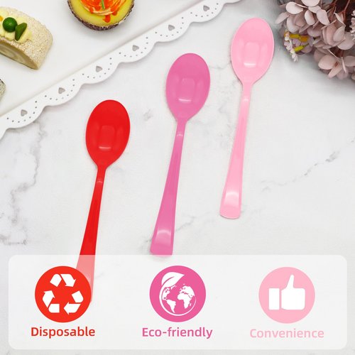 60 Pcs Valentine's Day Plastic Spoons Disposable Cutlery Set Heavy Duty 60 Spoons for Valentine's Day, Girl Birthday, Sweet 16 Party Party Decorations(Pink, Hot Pink, Red)