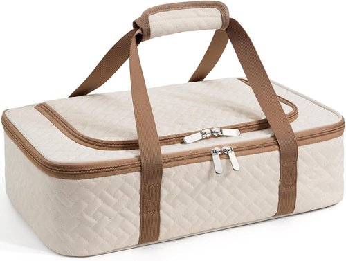 Insulated Casserole Carrier - Portable Hot & Cold Food Holder for Parties | Fits 9" x 13" Dish (Beige)