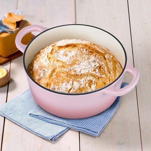 E-far 3 Qt Enameled Cast Iron Dutch Oven - Heavy Duty Nonstick Pot for Baking, Stews & Roasting - Pink