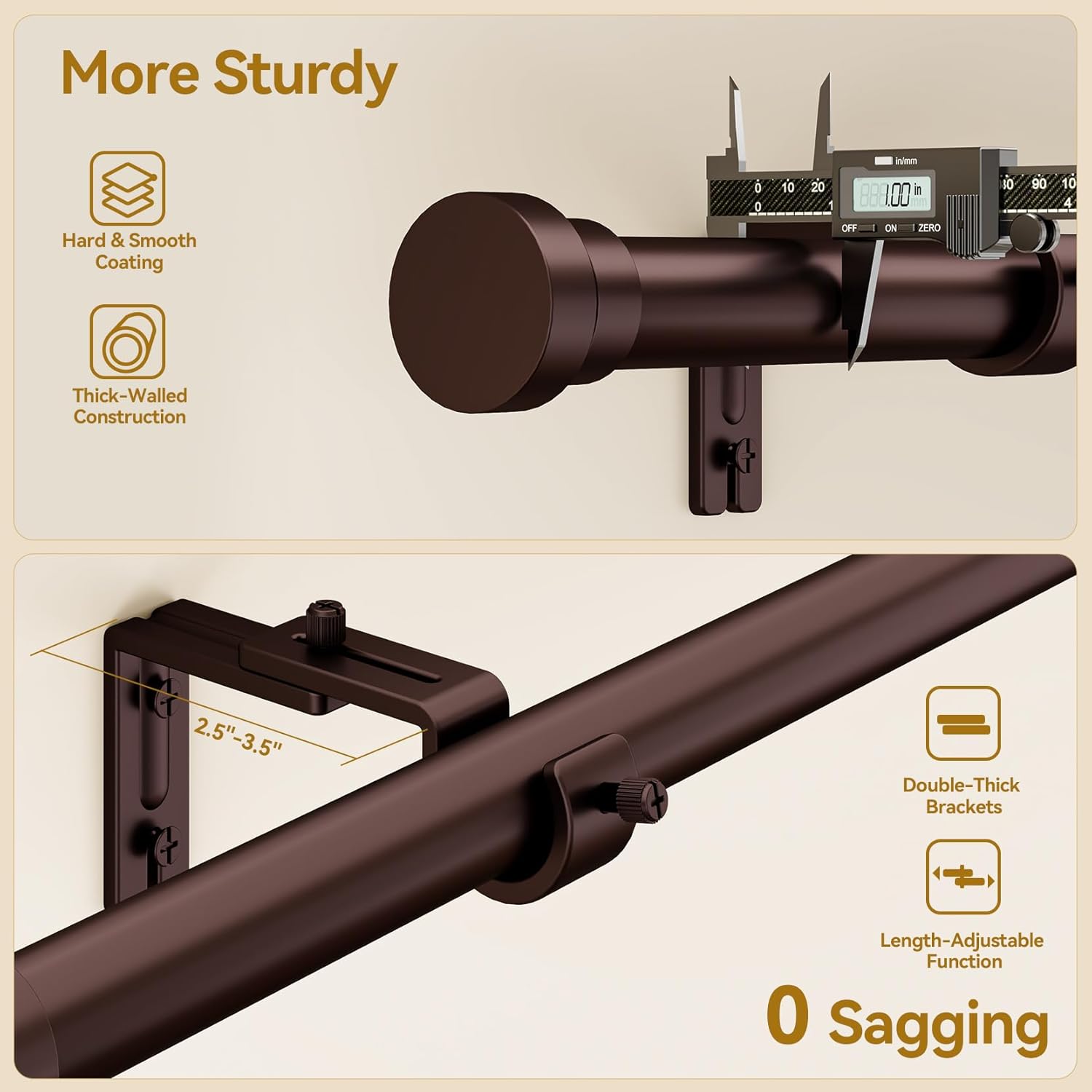 YaFex Curtain Rods - Heavy Duty 1 Inch Adjustable Window Treatment Rods | 32-84 Inch, Bronze Finish