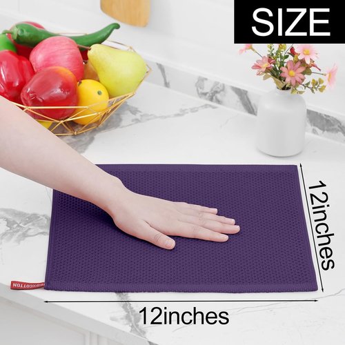 Homaxy 100% Cotton Waffle Weave Dish Cloths - Ultra Soft & Absorbent, Quick Drying | 12x12 Inches, 6-Pack, Eggplant