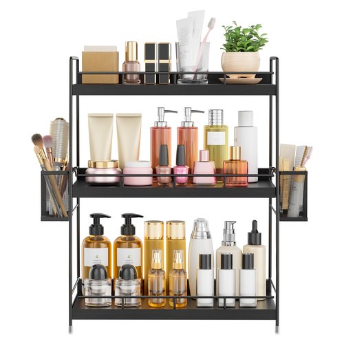 Bathroom Counter Organizer,Bathroom Countertop Organizer with Baskets,Vanity Organizers,Counter Shelf,Countertop Storage, Makeup Organizers(Black)