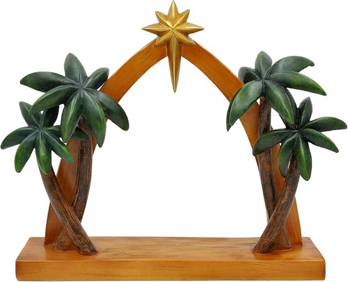 Comfy Hour Nativity Stable - Rustic Wood Creche with Star & Palm Trees | Christmas Manger Scene Decor