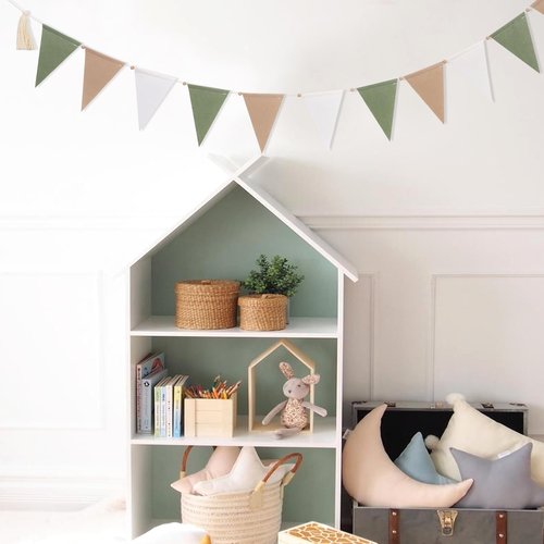 Sage Green Beige and Baby Bunting - Kids Bedroom Decorations, Neutral Triangle Flag Banner, Home Nursery Wall Hanging Decorations, Rustic Triangle Flag Felt Bunting Garland
