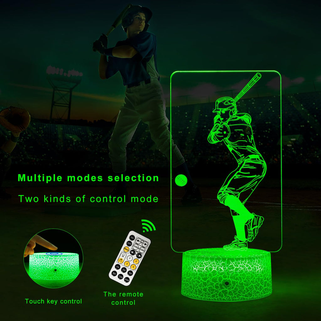 FlyonSea Baseball Light,Baseball Gifts Bedside Lamp 7 Colors Change + Remote Control with Timer Kids Night Light Optical Illusion Lamps for Boys Gift Ideas for Boys or Kids
