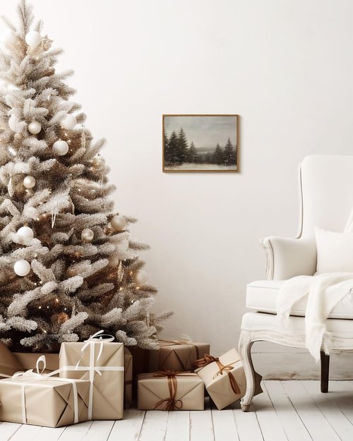 InSimSea Framed Canvas Wall Art - Winter Pine Tree Forest Decor for Living Room | 12x16 Inch