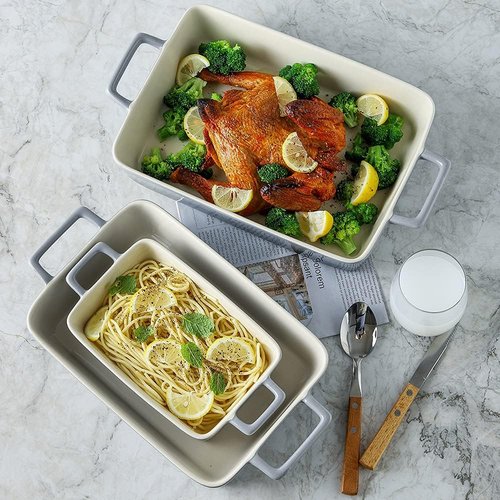 KOOV Bakeware Set - Ceramic Baking Dish with Rectangular Pans | 3-Piece Gradient Gray Set, 12 x 8.5 Inches
