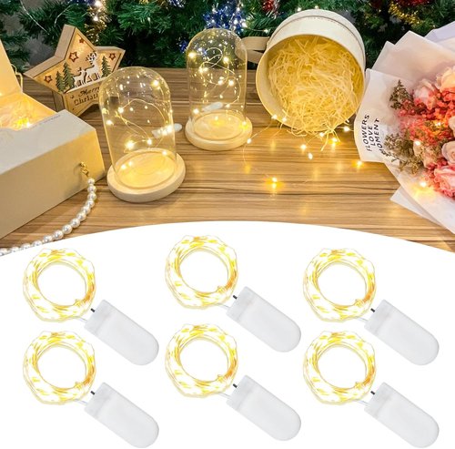 Etinga Fairy Lights - 6 Pack Battery Operated String Lights | 10 LEDs on 3.3ft Silvery Copper Wire, Warm White