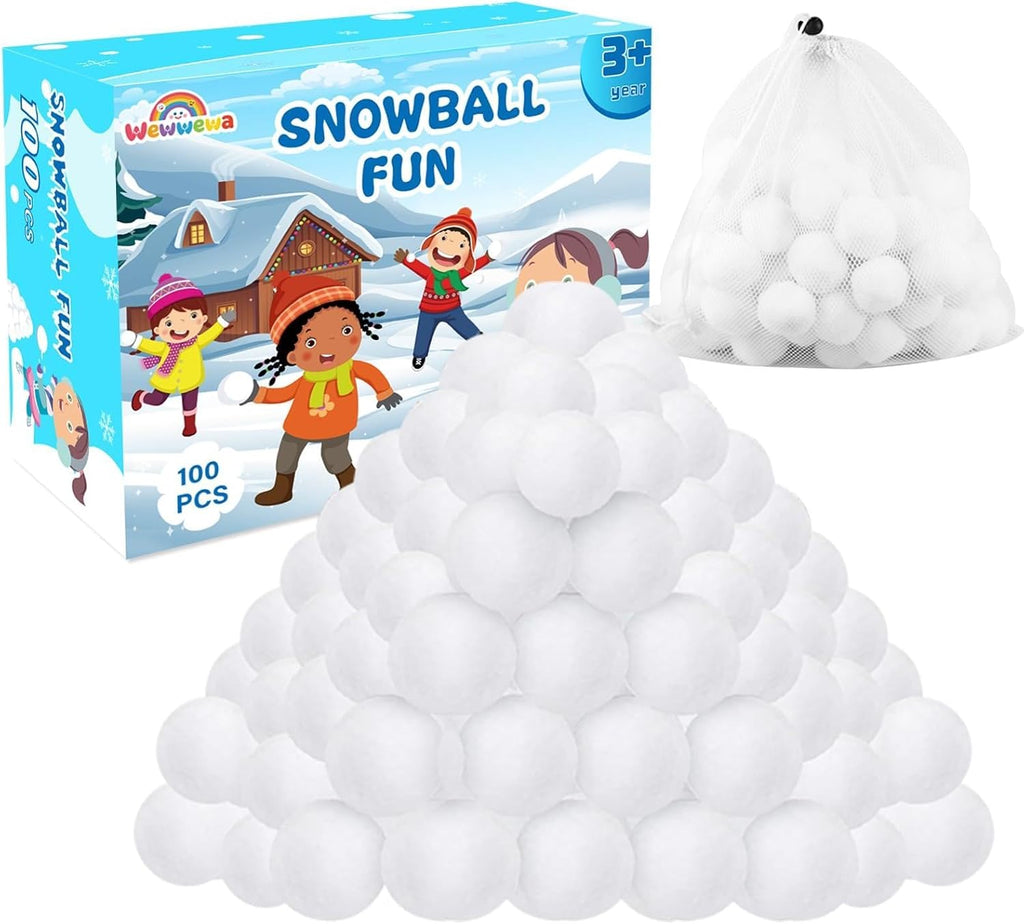 Skiennix 100 Pcs Fake Snowballs Set - Soft Artificial Snow Balls with Drawstring Bag for Indoor & Outdoor Fun