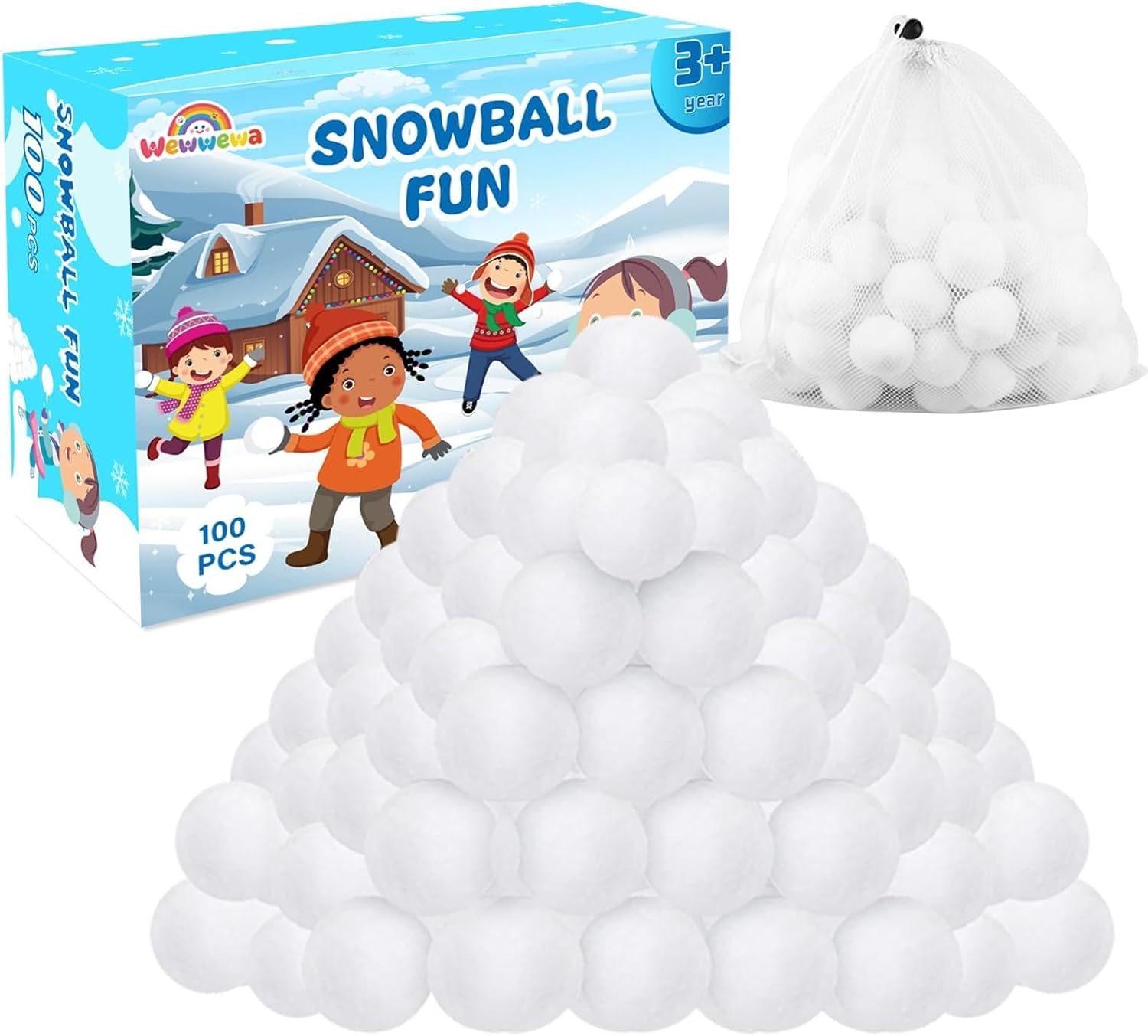 Skiennix 100 Pcs Fake Snowballs Set - Soft Artificial Snow Balls with Drawstring Bag for Indoor & Outdoor Fun