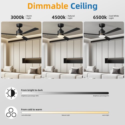 Antarctic Star Ceiling Fans with Light, 52 Inch Low Profile Ceiling Fan with Light and Remote, Flush Mount, Reversible, Low Noise, Black Gold, Dimmable, 1/4/8 Timer, Ceiling Fan for Dorm, Indoor Use