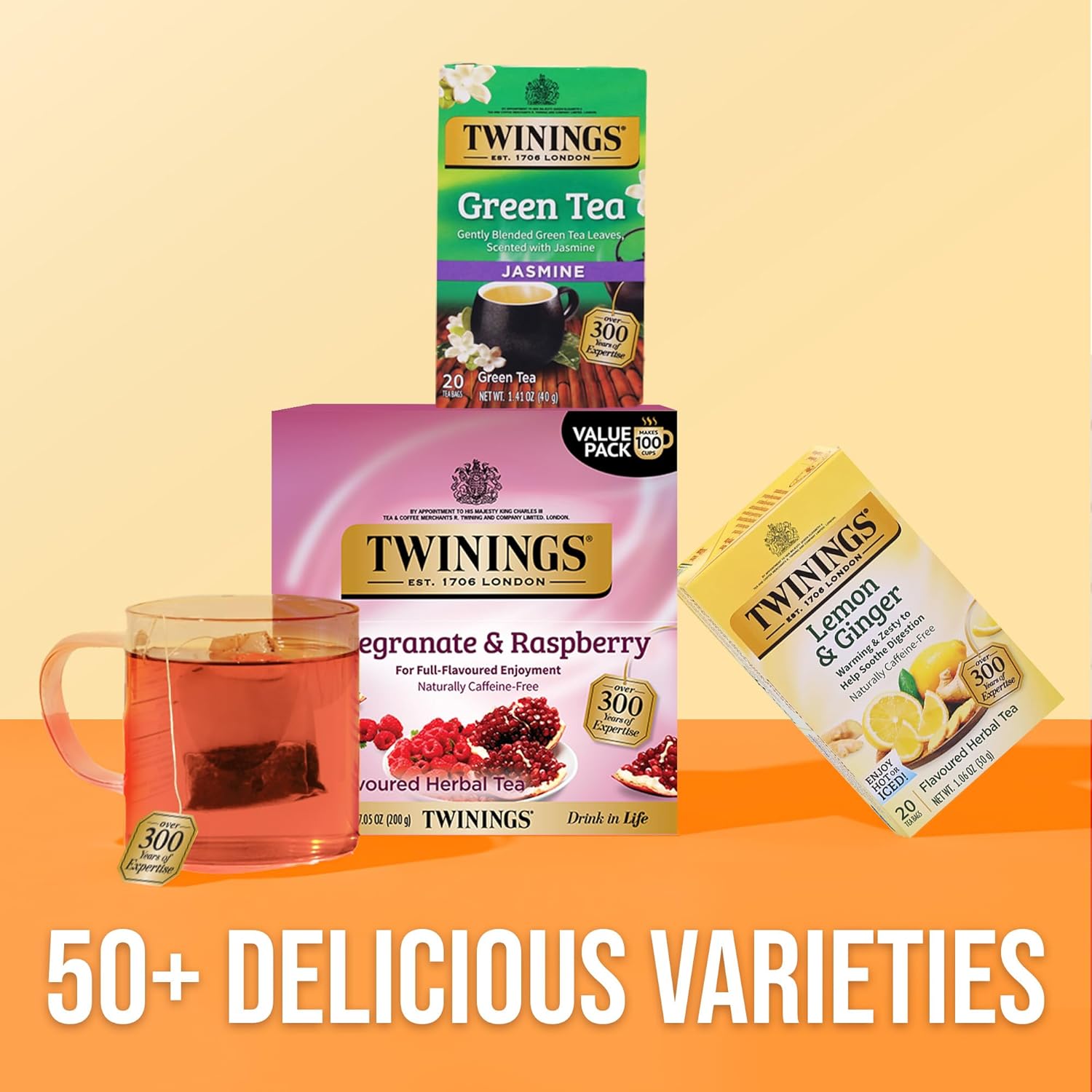 Twinings Pomegranate & Raspberry Herbal Tea - 100 Individually Wrapped, Naturally Caffeine-Free Teabags