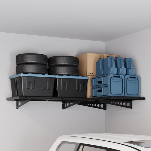 FLEXIMOUNTS 2x4ft Corner Wall Shelving - Heavy-Duty Garage Storage Rack | 660lbs Capacity, Black
